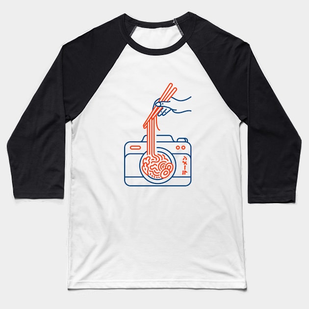 Camera Ramen Baseball T-Shirt by VEKTORKITA